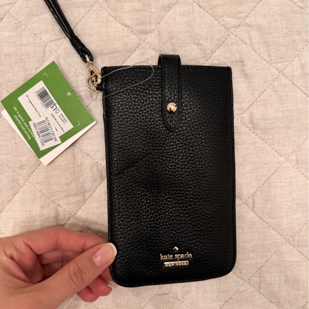 NWT Kate Spade Pebbled Phone Sleeve Black Leather from Nordstrom